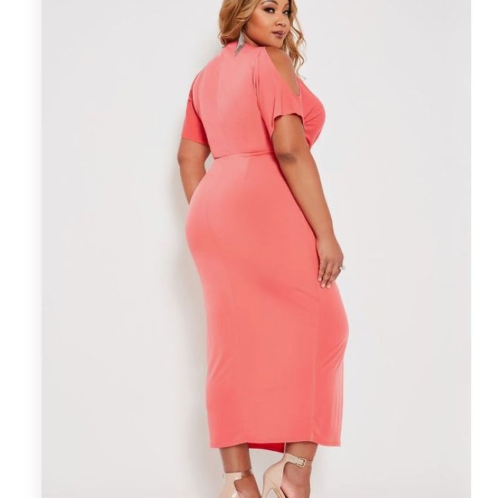 Cold Shoulder, Knot Front Maxi Dress